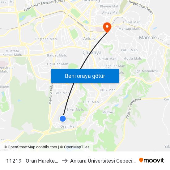 11219 - Oran Hareket Noktası to Ankara Üniversitesi Cebeci Yerleşkesi map