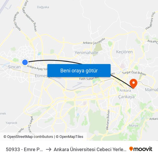 50933 - Emre Parki to Ankara Üniversitesi Cebeci Yerleşkesi map