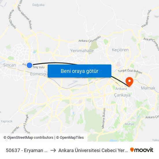 50637 - Eryaman Girişi to Ankara Üniversitesi Cebeci Yerleşkesi map