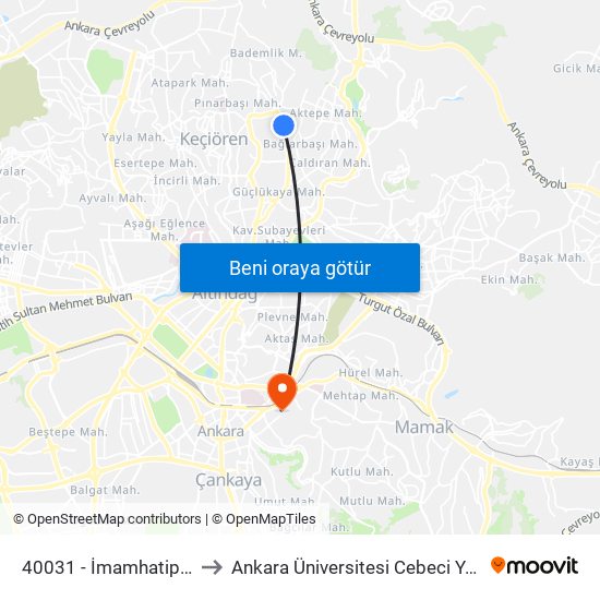 40031 - İmamhatip Lisesi to Ankara Üniversitesi Cebeci Yerleşkesi map