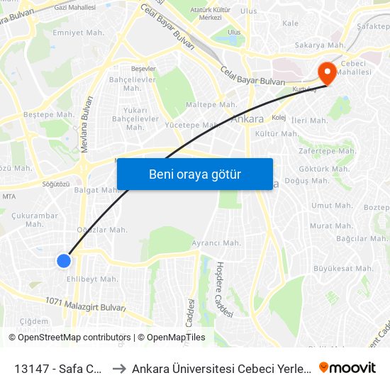 13147 - Safa Camii to Ankara Üniversitesi Cebeci Yerleşkesi map