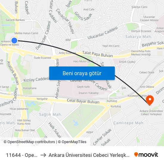 11644 - Opera to Ankara Üniversitesi Cebeci Yerleşkesi map