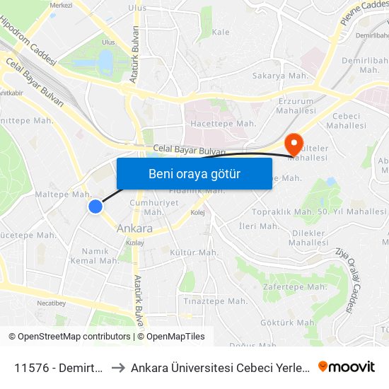 11576 - Demirtepe to Ankara Üniversitesi Cebeci Yerleşkesi map