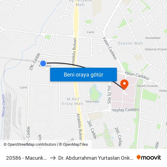 20586 - Macunköy Metro to Dr. Abdurrahman Yurtaslan Onkoloji Hastanesi map