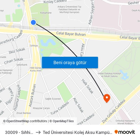 30009 - Sıhhiye to Ted Üniversitesi Kolej Aksu Kampüsü map