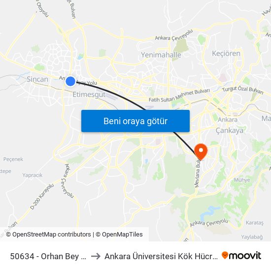 50634 - Orhan Bey Caddesi to Ankara Üniversitesi Kök Hücre Enstitüsü map