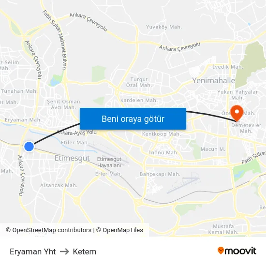 Eryaman Yht to Ketem map