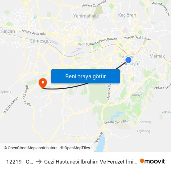12219 - Güvenpark to Gazi Hastanesi İbrahim Ve Feruzet İmirzaloğlu Ek Hizmet Birimleri map