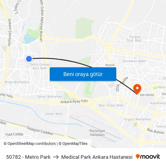 50782 - Metro Park to Medical Park Ankara Hastanesi map