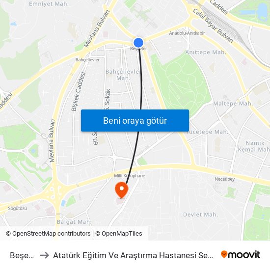 Beşevler to Atatürk Eğitim Ve Araştırma Hastanesi Semt Polikliniği map