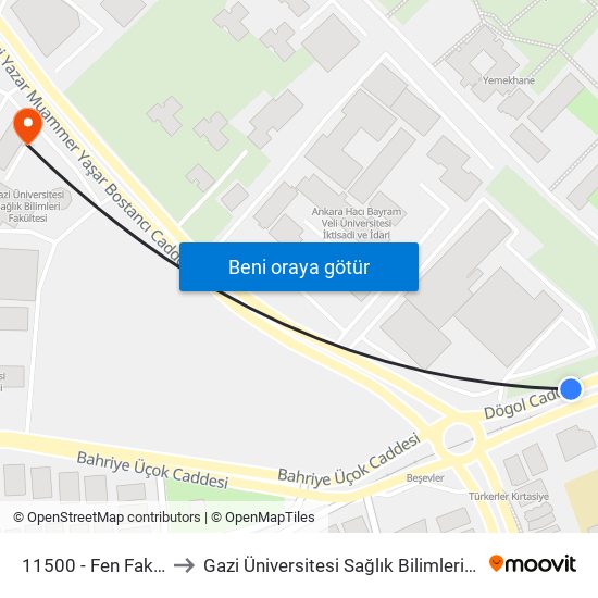 11500 - Fen Fakültesi to Gazi Üniversitesi Sağlık Bilimleri Fakültesi map