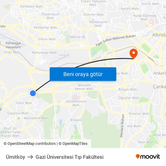 Ümitköy to Gazi Üniversitesi Tıp Fakültesi map