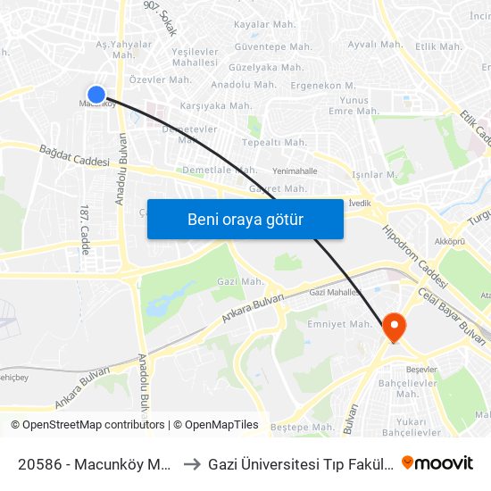 20586 - Macunköy Metro to Gazi Üniversitesi Tıp Fakültesi map