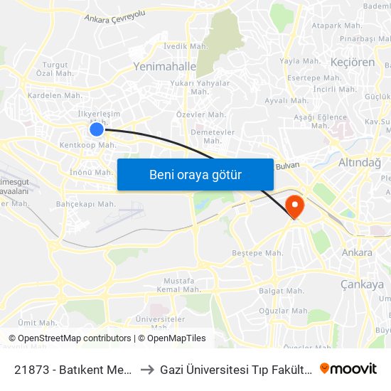 21873 - Batıkent Metro to Gazi Üniversitesi Tıp Fakültesi map