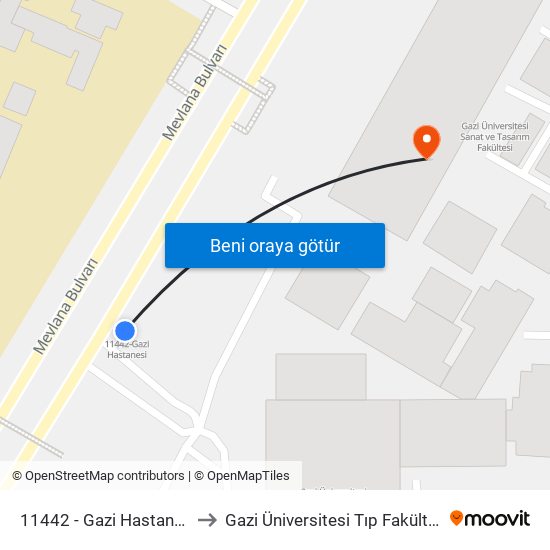 11442 - Gazi Hastanesi to Gazi Üniversitesi Tıp Fakültesi map