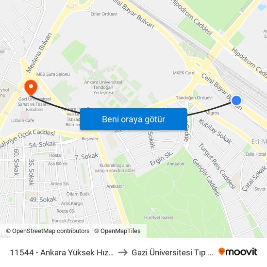 11544 - Ankara Yüksek Hızlı Tren Garı to Gazi Üniversitesi Tıp Fakültesi map