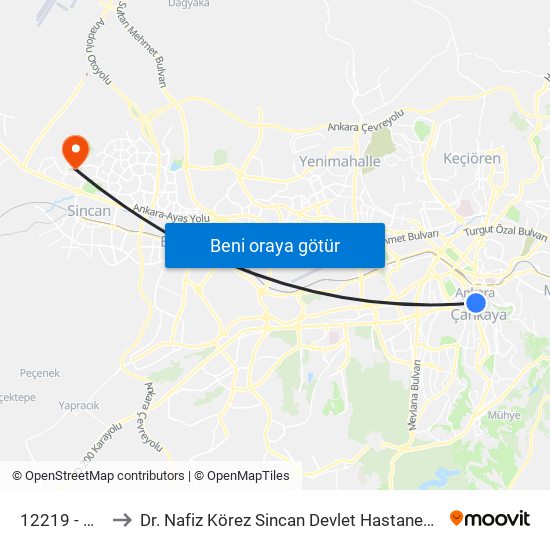 12219 - Güvenpark to Dr. Nafiz Körez Sincan Devlet Hastanesi Toplum Ruh Sağlığı Merkezi map