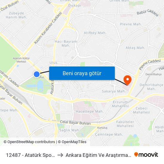 12487 - Atatürk Spor Salonu to Ankara Eğitim Ve Araştırma Hastanesi map