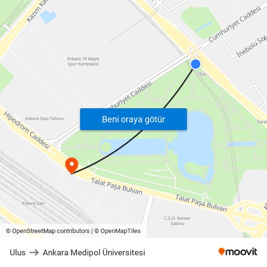 Ulus to Ankara Medipol Üniversitesi map