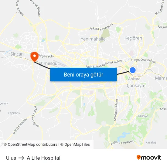 Ulus to A Life Hospital map