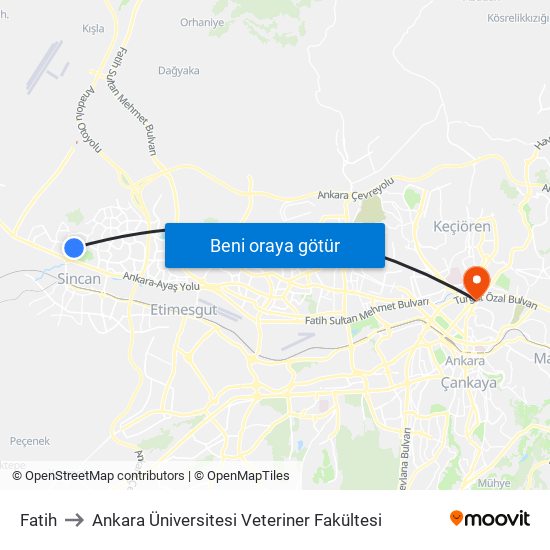 Fatih to Ankara Üniversitesi Veteriner Fakültesi map