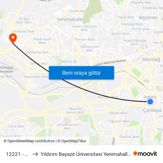 12221 - Güvenpark to Yıldırım Beyazıt Üniversitesi Yenimahalle Eğitim ve Araştırma Hastanesi map