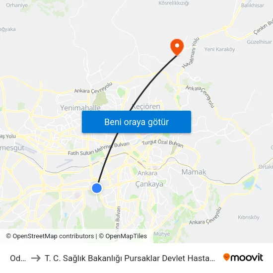 Odtü to T. C. Sağlık Bakanlığı Pursaklar Devlet Hastanesi map