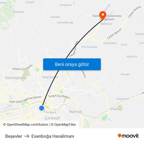 Beşevler to Esenboğa Havalimanı map