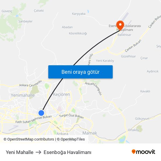 Yeni Mahalle to Esenboğa Havalimanı map