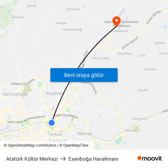 Atatürk Kültür Merkezi to Esenboğa Havalimanı map