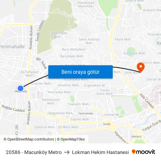 20586 - Macunköy Metro to Lokman Hekim Hastanesi map