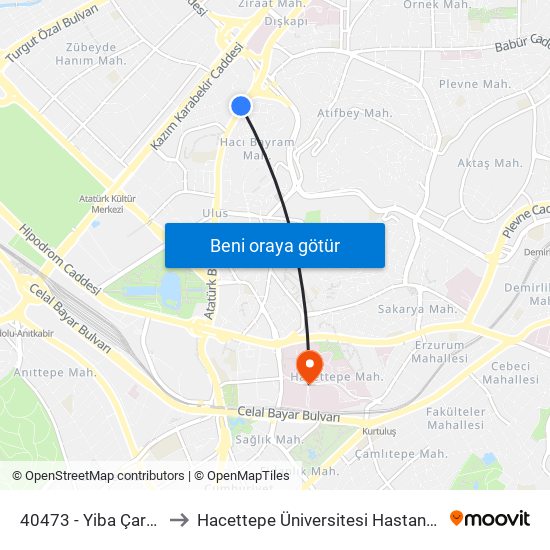 40473 - Yiba Çarşisi to Hacettepe Üniversitesi Hastaneleri map