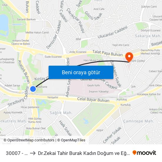 30007 - Sıhhiye to Dr.Zekai Tahir Burak Kadın Doğum ve Eğitim Araştırma  Hastanesi map