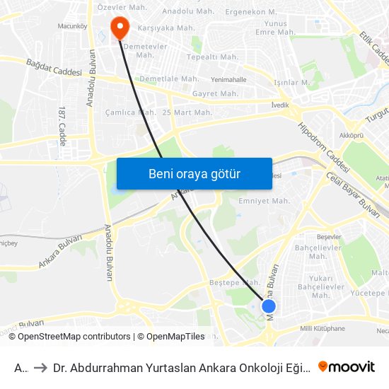Aşti to Dr. Abdurrahman Yurtaslan Ankara Onkoloji Eğitim ve Araştırma Hastanesi map