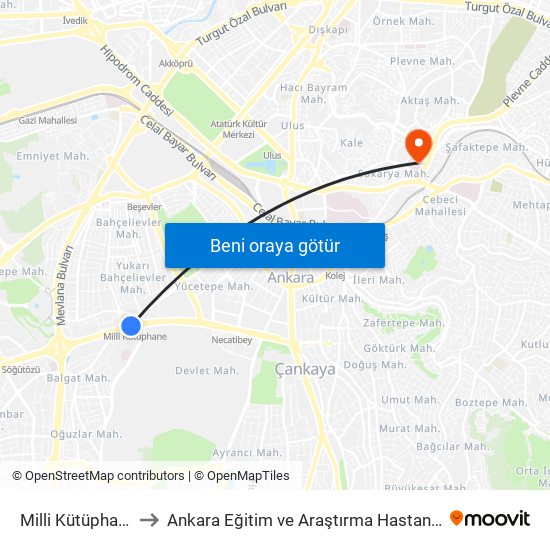 Milli Kütüphane to Ankara Eğitim ve Araştırma Hastanesi map