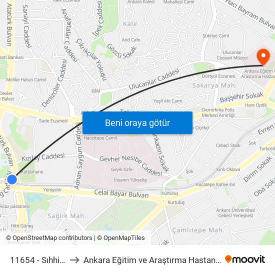 11654 - Sıhhiye to Ankara Eğitim ve Araştırma Hastanesi map