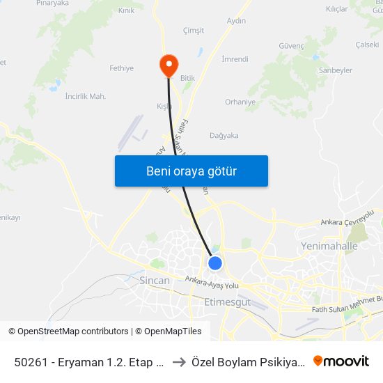 50261 - Eryaman 1.2. Etap Metro İstasyonu to Özel Boylam Psikiyatri Hastanesi map