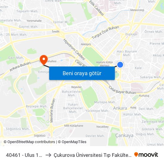 40461 - Ulus 100.Yıl Çarşısı to Çukurova Üniversitesi Tıp Fakültesi Balcalı Hastanesi-ACİL map