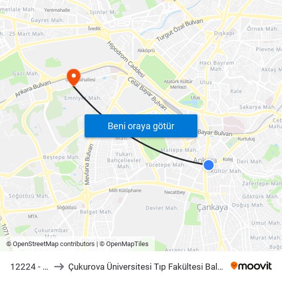 12224 - Kızılay to Çukurova Üniversitesi Tıp Fakültesi Balcalı Hastanesi-ACİL map