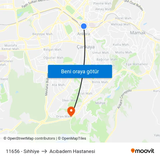 11656 - Sıhhiye to Acıbadem Hastanesi map