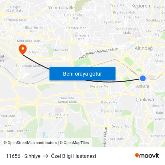 11656 - Sıhhiye to Özel Bilgi Hastanesi map
