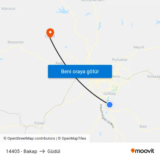 14405 - Bakap to Güdül map