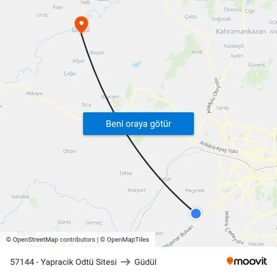 57144 - Yapracik Odtü Sitesi to Güdül map
