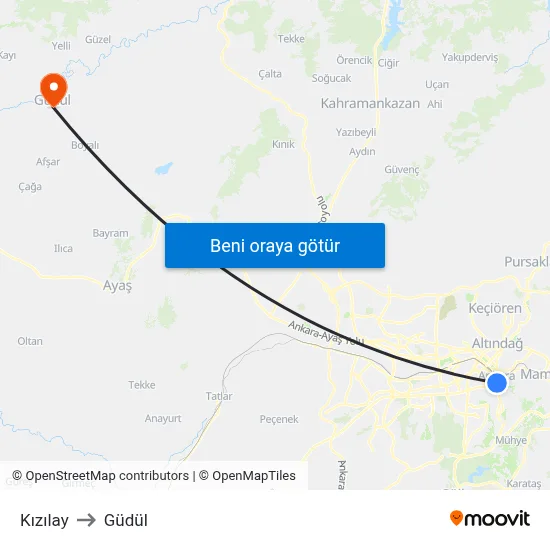 Kızılay to Güdül map