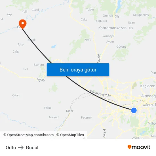 Odtü to Güdül map