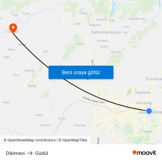 Dikimevi to Güdül map
