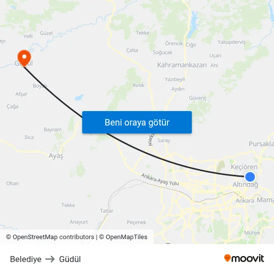 Belediye to Güdül map