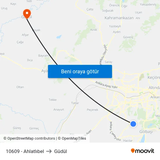10609 - Ahlatlıbel to Güdül map