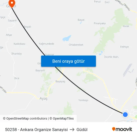 50258 - Ankara Organize Sanayisi to Güdül map