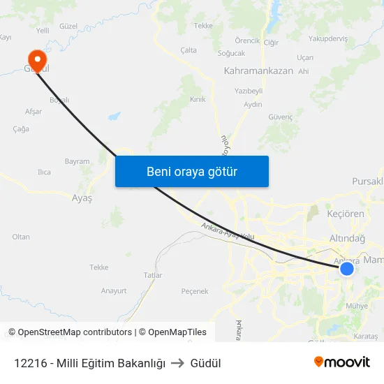 12216 - Milli Eğitim Bakanlığı to Güdül map